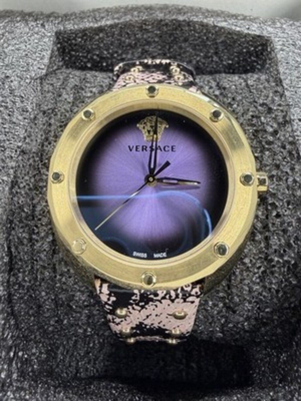 Versace 38mm Shadov quartz purple dial pink snake watch